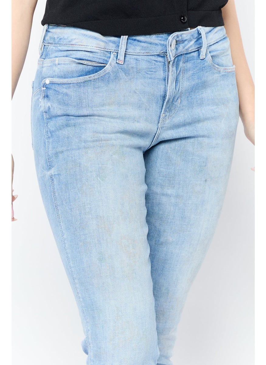 Women Curve Vintage Washed Denim Jeans, Blue