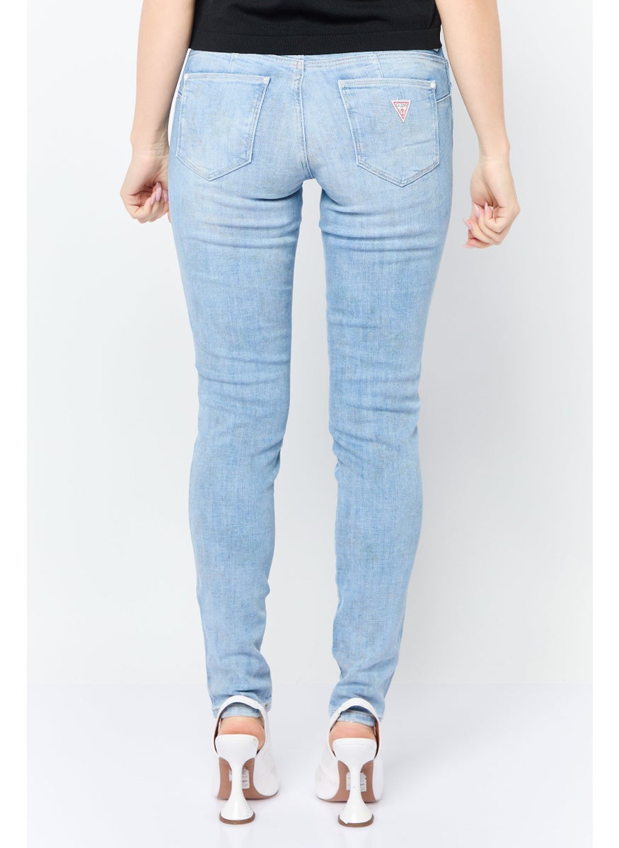 Women Curve Vintage Washed Denim Jeans, Blue