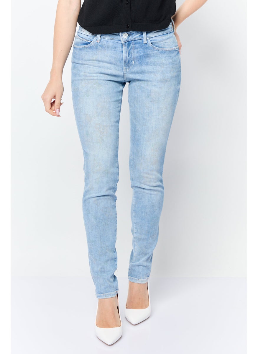 Women Curve Vintage Washed Denim Jeans, Blue