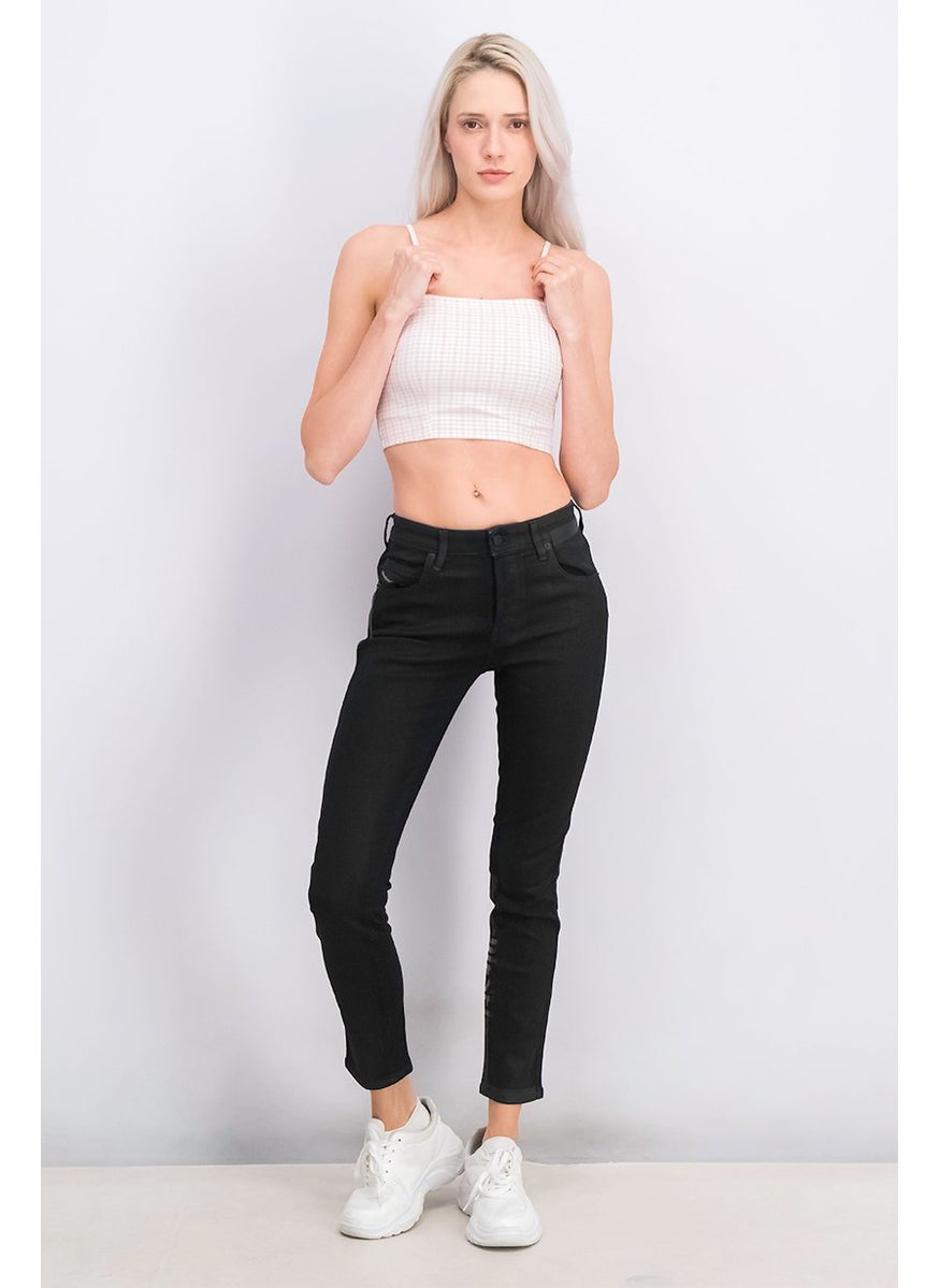 Women Slim Fit Printed Stretchable Jeans, Black