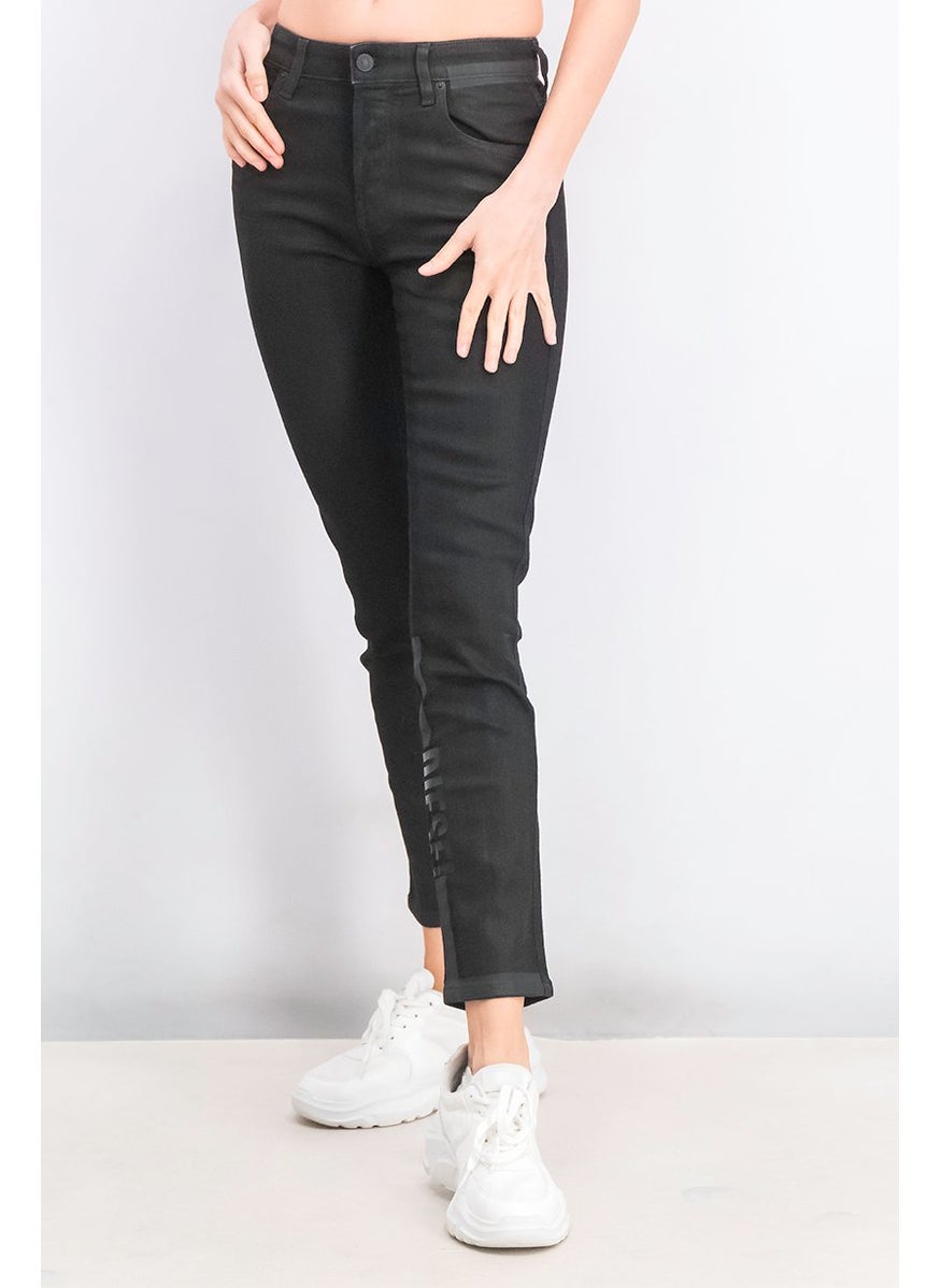 Women Slim Fit Printed Stretchable Jeans, Black