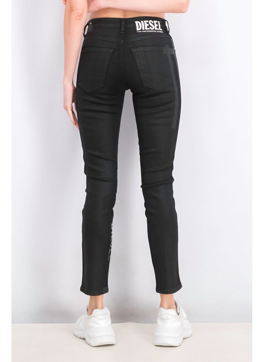 Women Slim Fit Printed Stretchable Jeans, Black