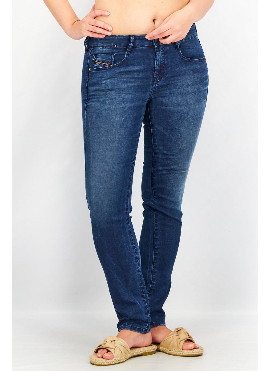 Women Slim Fit  Washed Denim Jeans, Blue