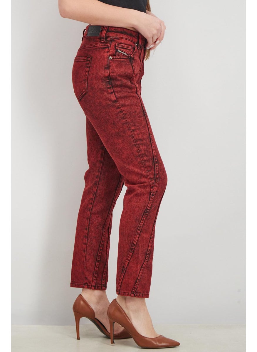 Women Slim Fit Washed Stretchable Jeans, Red and Black