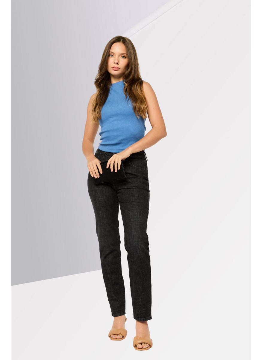Women Slim Fit Washed  Denim Jeans, Black