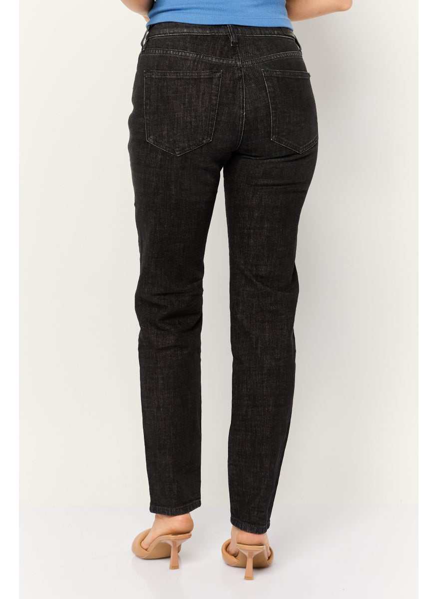 Women Slim Fit Washed  Denim Jeans, Black