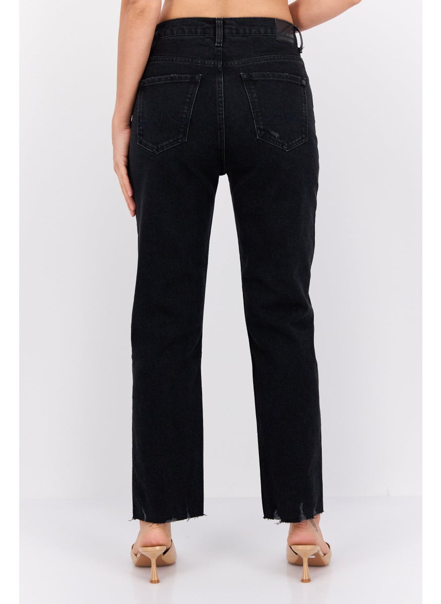 Women Straight Fit Ripped Stretchable Crop Jeans, Black