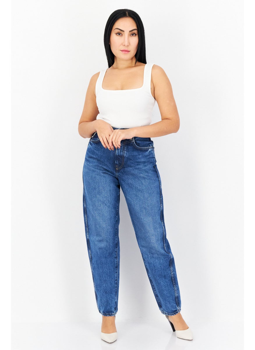 Women Balloon Fit Washed Denim Jean, Blue