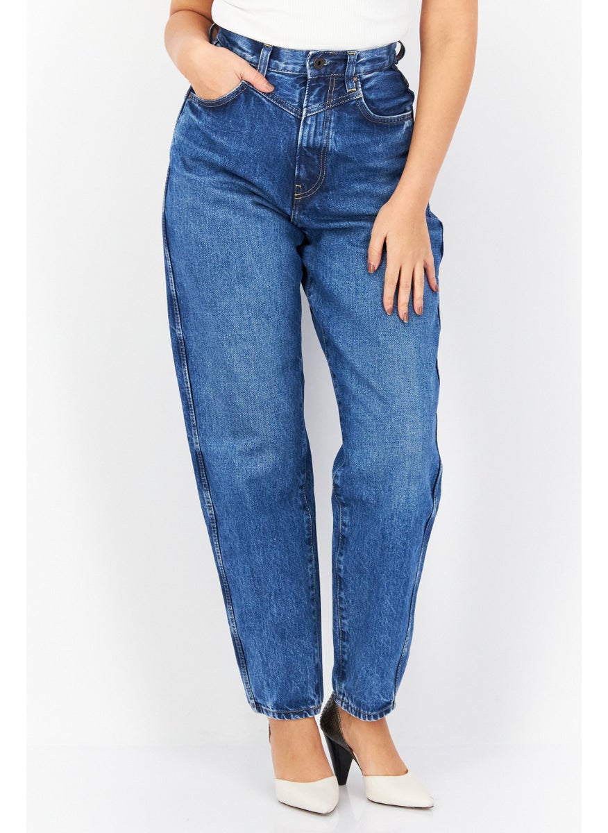 Women Balloon Fit Washed Denim Jean, Blue