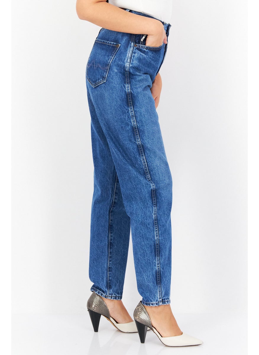 Women Balloon Fit Washed Denim Jean, Blue