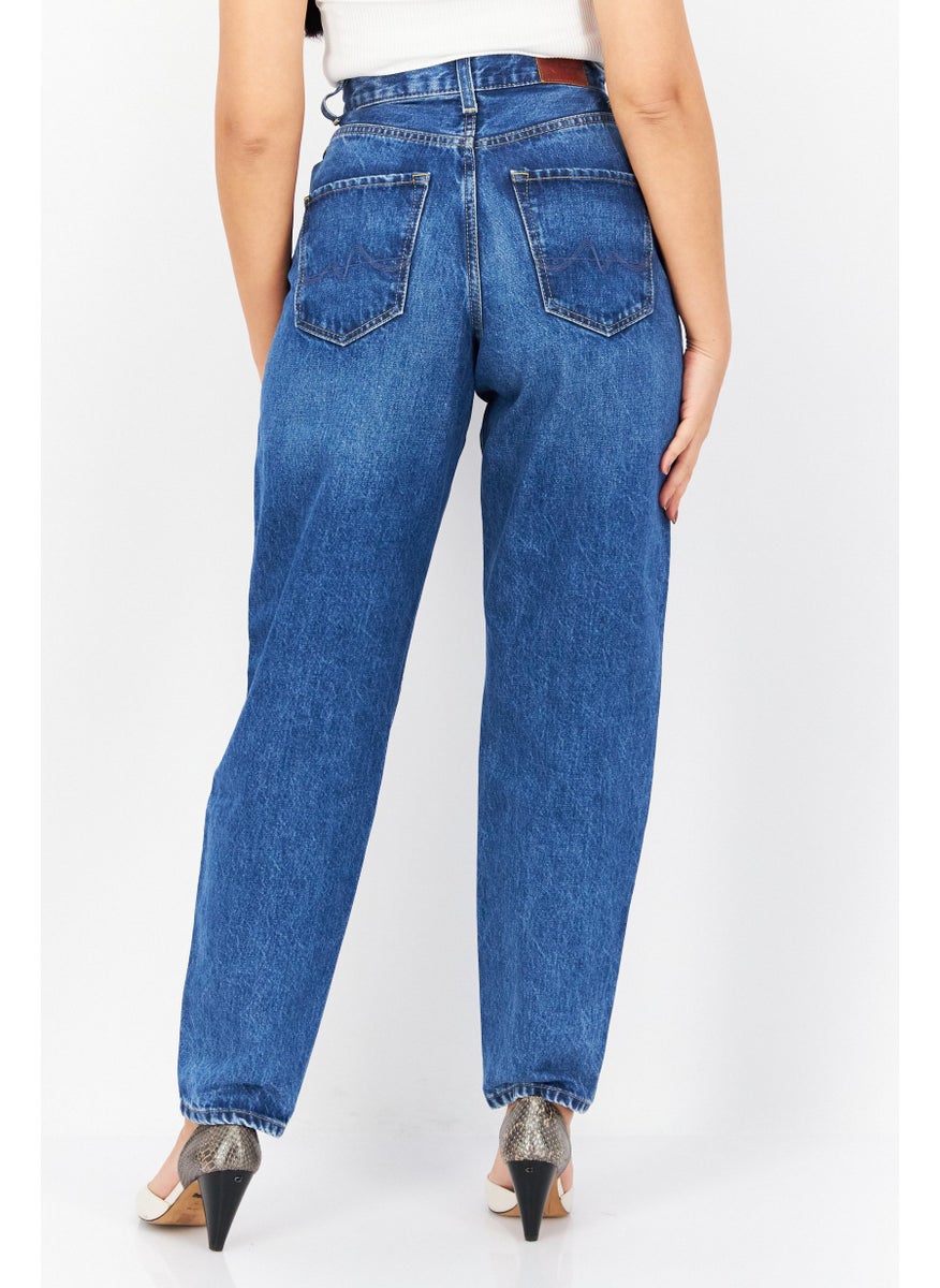 Women Balloon Fit Washed Denim Jean, Blue