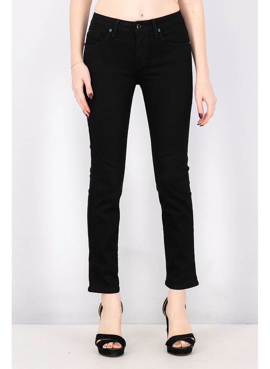 Women Slim Fit Plain Stretchable Straight Leg Jeans, Black