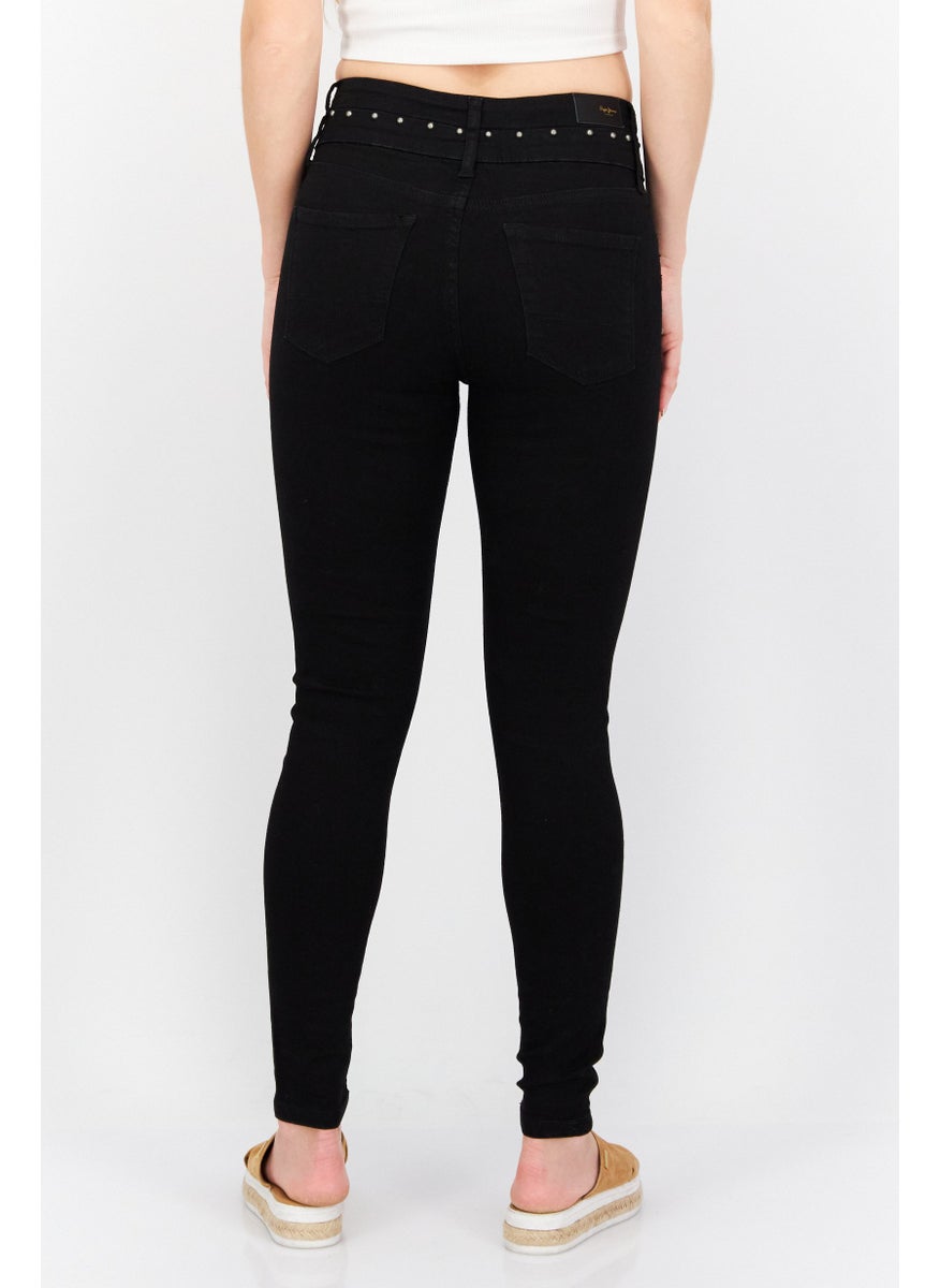 Women Skinny Fit Embellished Stretchable Jeans, Black