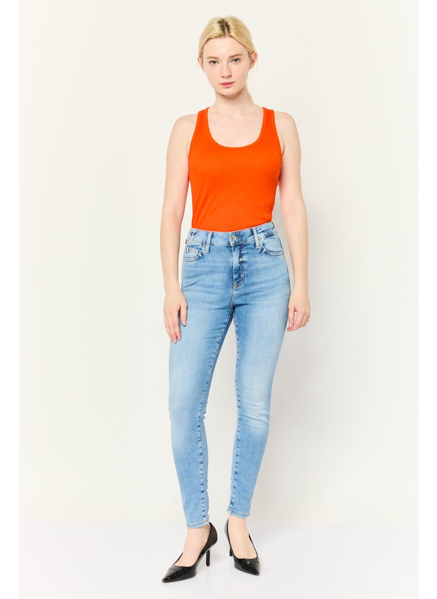 Women Skinny Fit High Rise Washed Stretchable Jeans, Blue