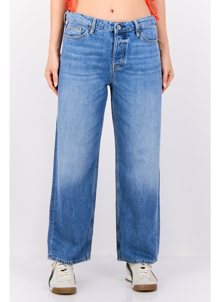 Women Loose Fit Washed Non-Stretchable Retro Jeans, Blue