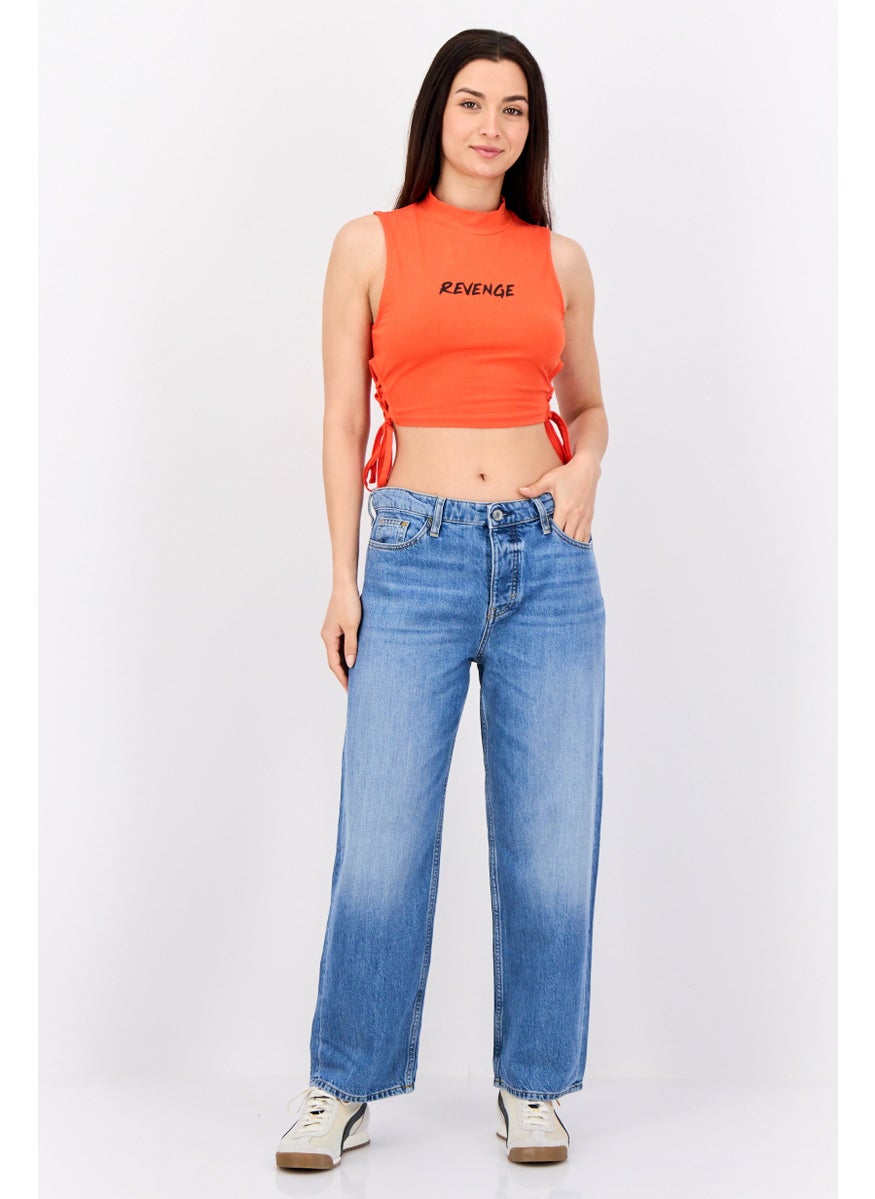 Women Loose Fit Washed Non-Stretchable Retro Jeans, Blue