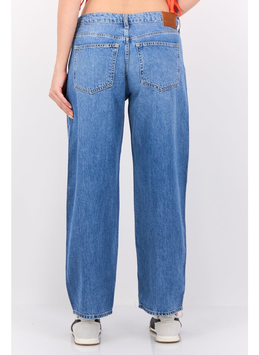 Women Loose Fit Washed Non-Stretchable Retro Jeans, Blue
