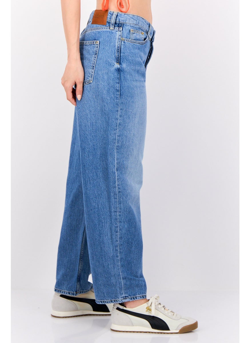 Women Loose Fit Washed Non-Stretchable Retro Jeans, Blue
