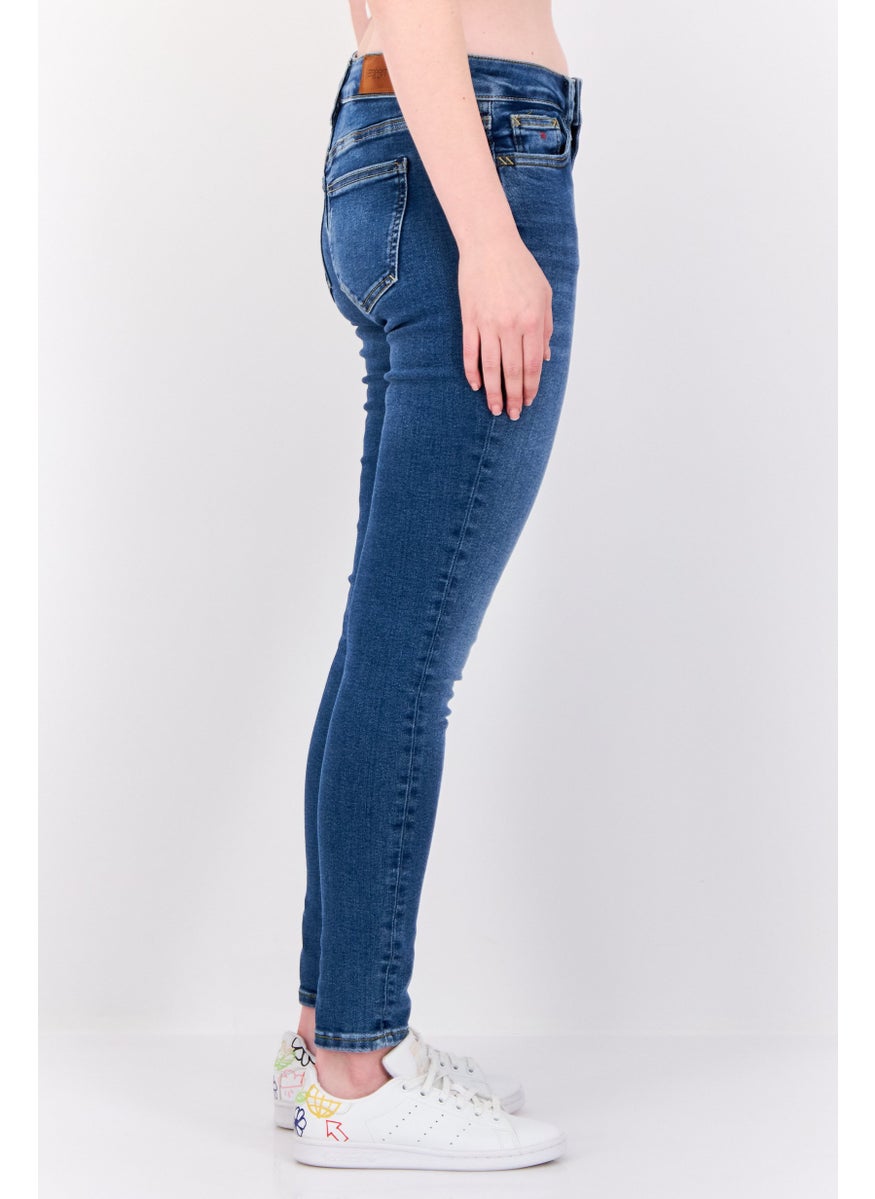 Women Skinny Fit Mid  Rise Wash Stretch Jeans, Mud Blue