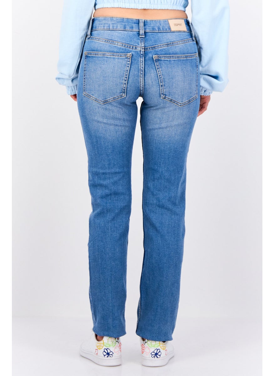 Women Regular Fit Washed Stretchable Mid Straight Jeans, Blue