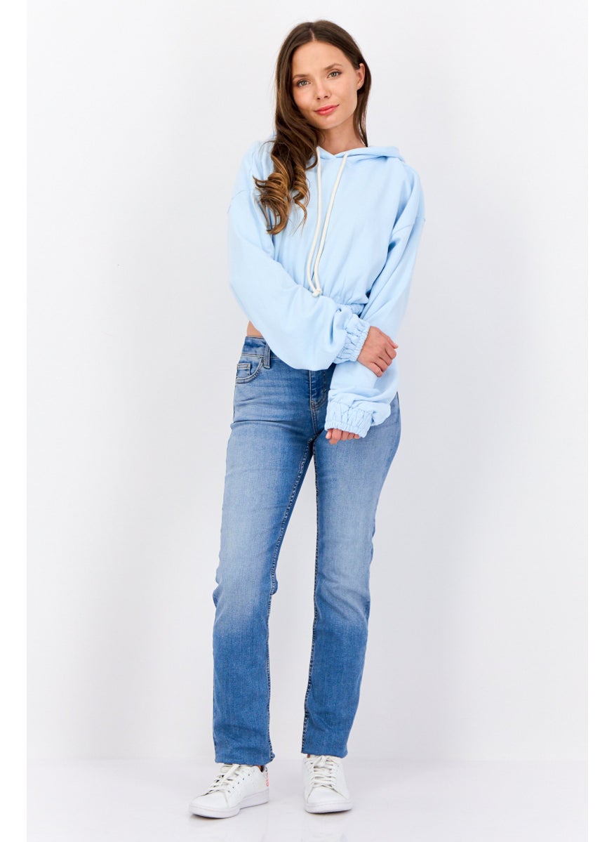 Women Regular Fit Washed Stretchable Mid Straight Jeans, Blue