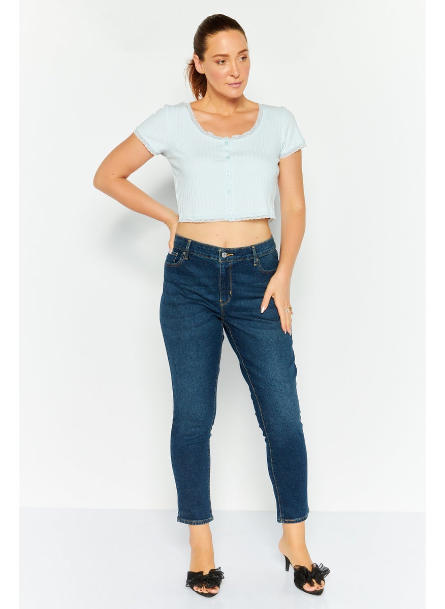 Women Skinny Fit Washed Stretch Jeans, Navy