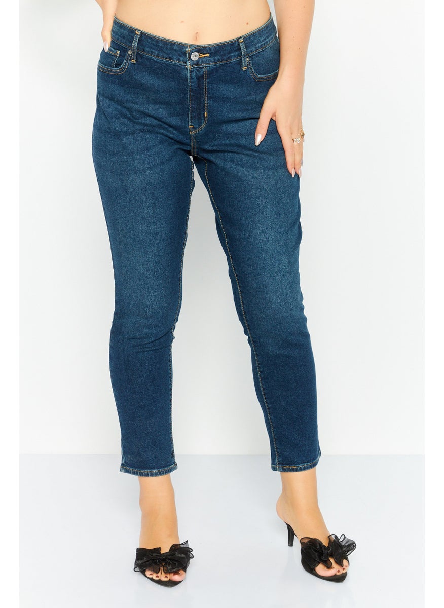 Women Skinny Fit Washed Stretch Jeans, Navy