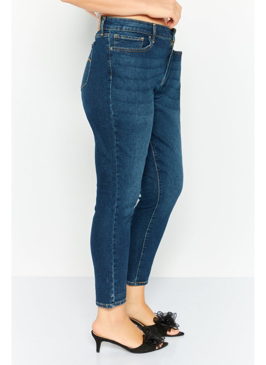 Women Skinny Fit Washed Stretch Jeans, Navy