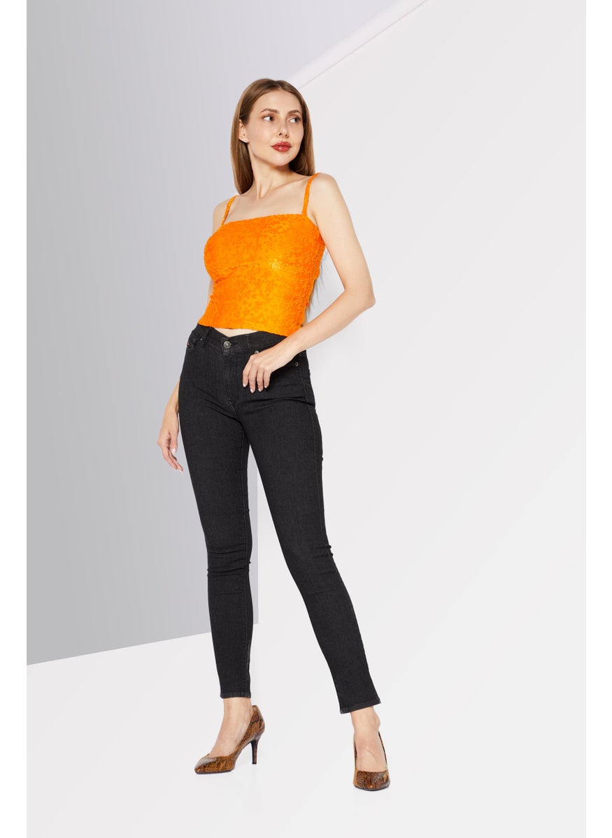 Women D-Roisin Super Skinny Fit Solid Jeans, Black