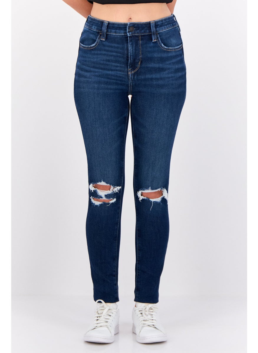 Women Regular Fit Rip Stretchable Denim Jeans, Blue