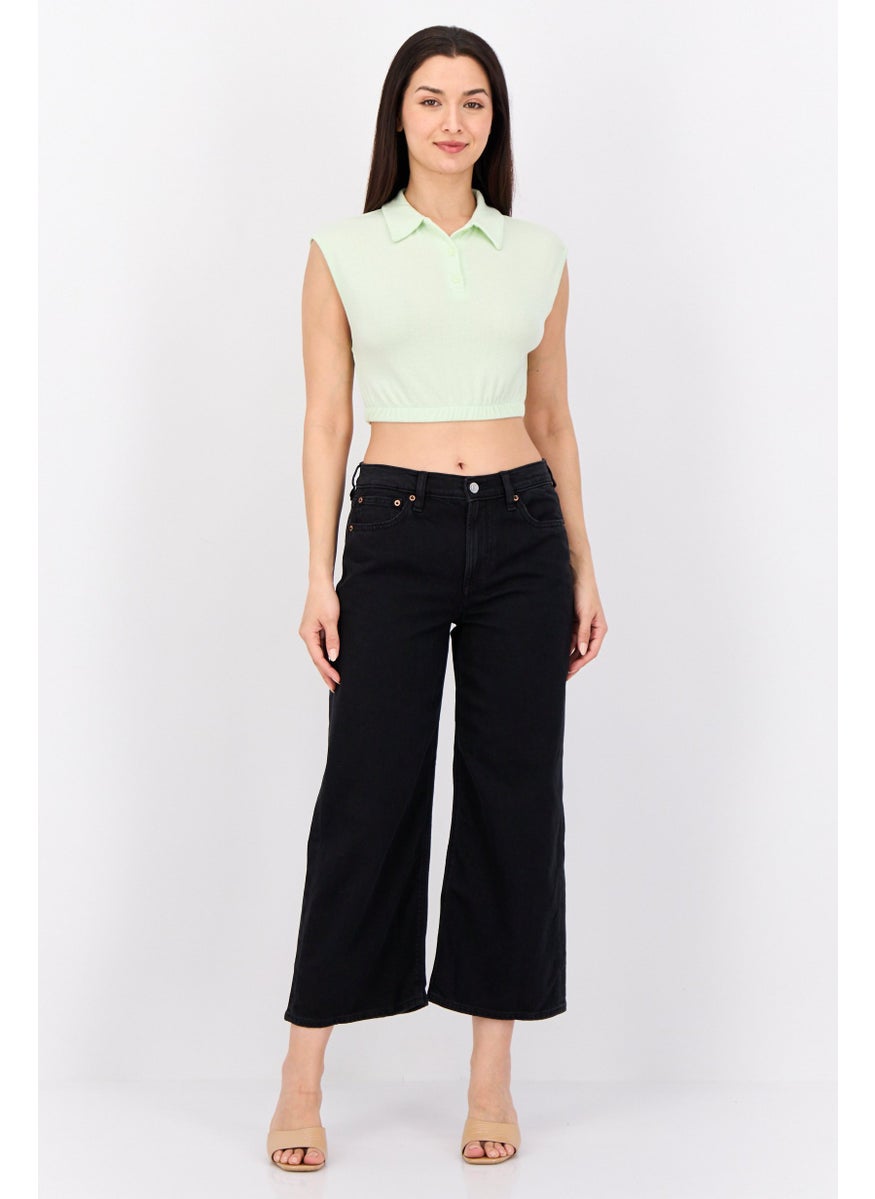 Women Regular Fit Plain 90s Wide-Leg High Rise No Stretch Jeans, Black