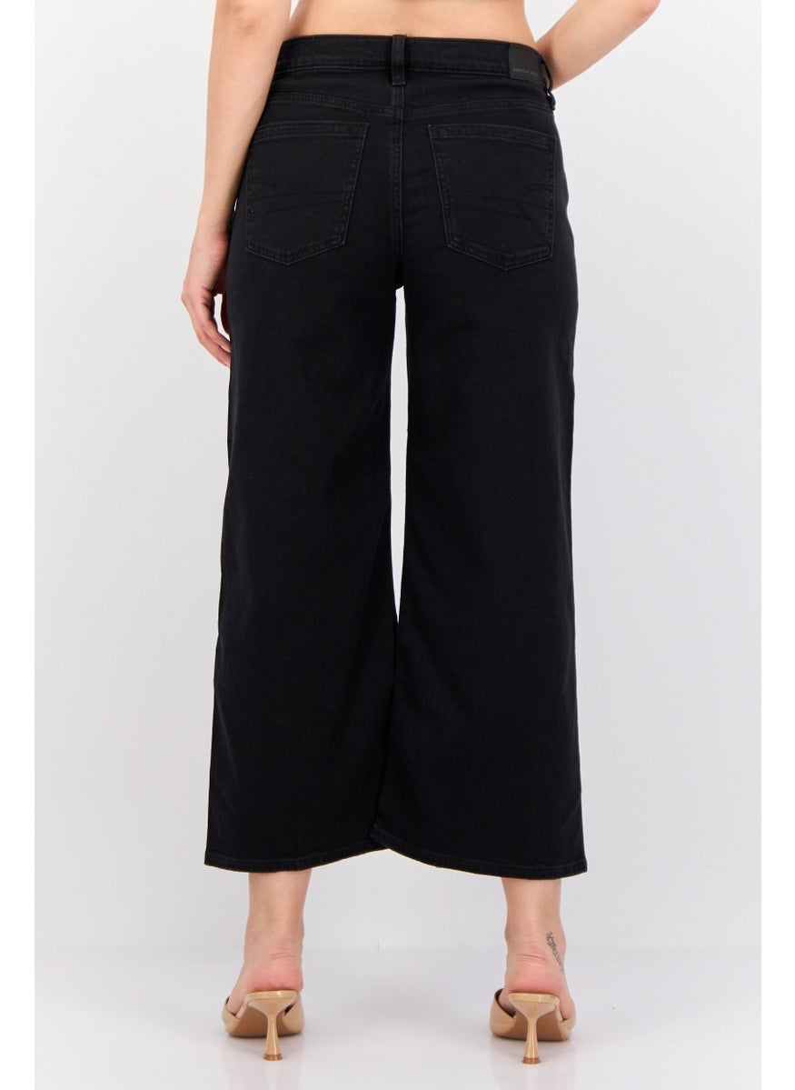 Women Regular Fit Plain 90s Wide-Leg High Rise No Stretch Jeans, Black