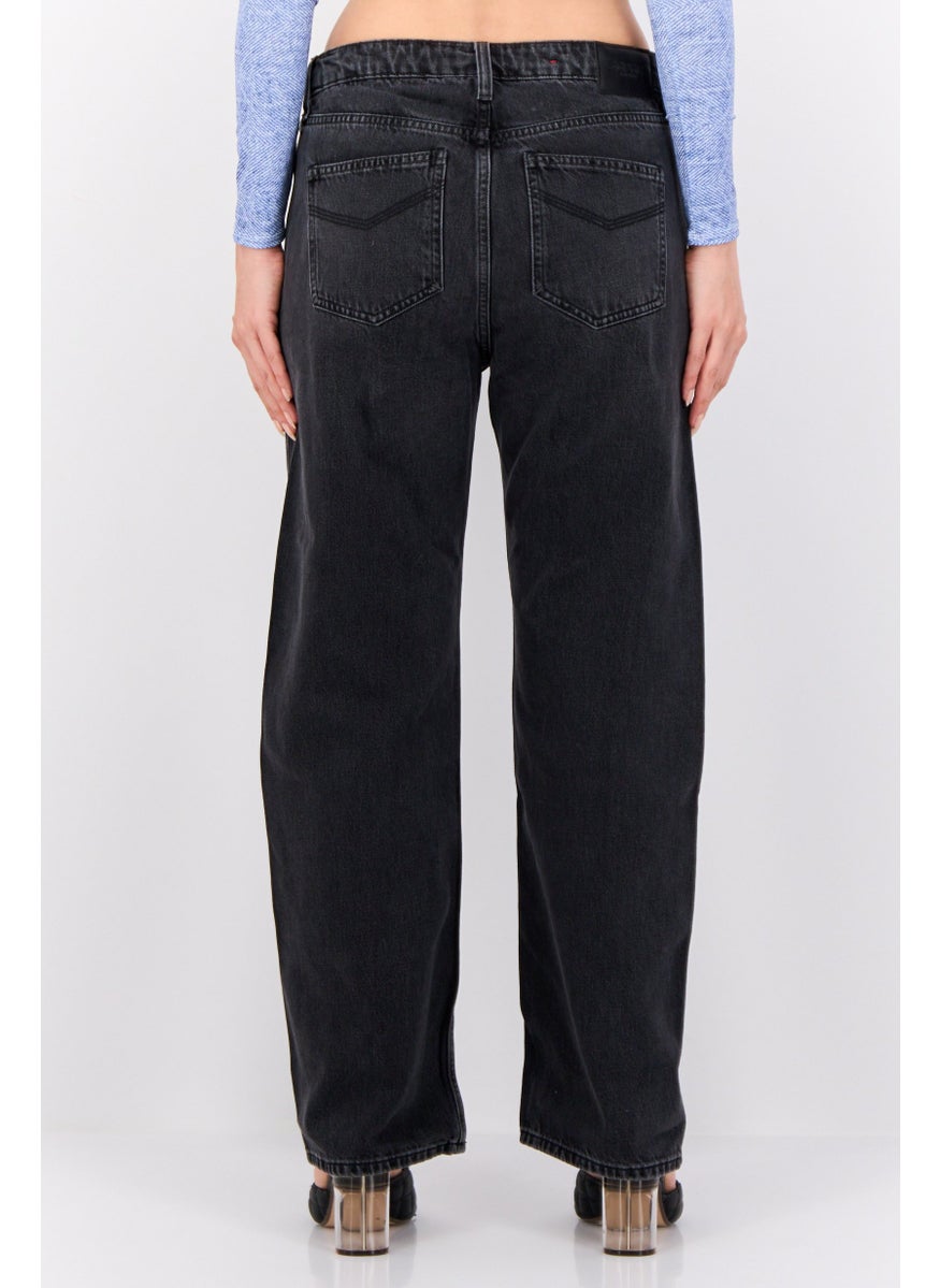 Women Straight Fit Washed No Stretch Jeans, Washed Black