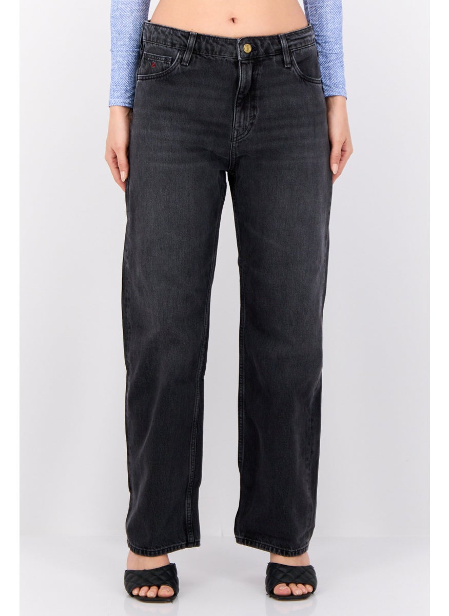 Women Straight Fit Washed No Stretch Jeans, Washed Black