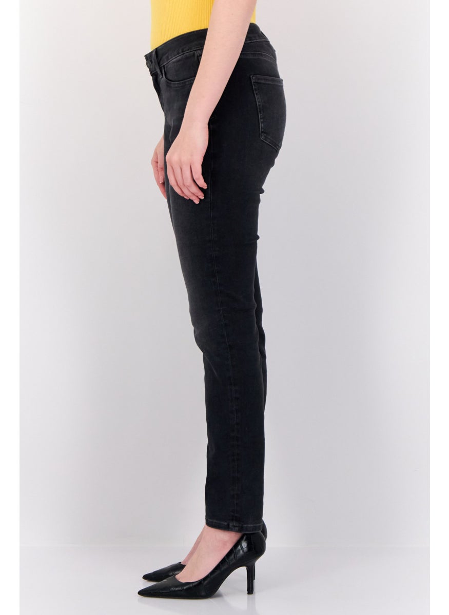 Women Slim Fit Washed Stretchable Jeans, Black