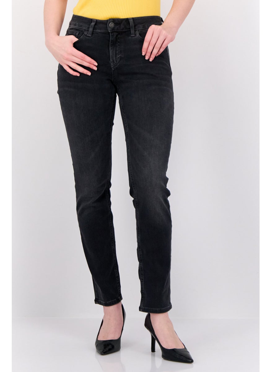 Women Slim Fit Washed Stretchable Jeans, Black