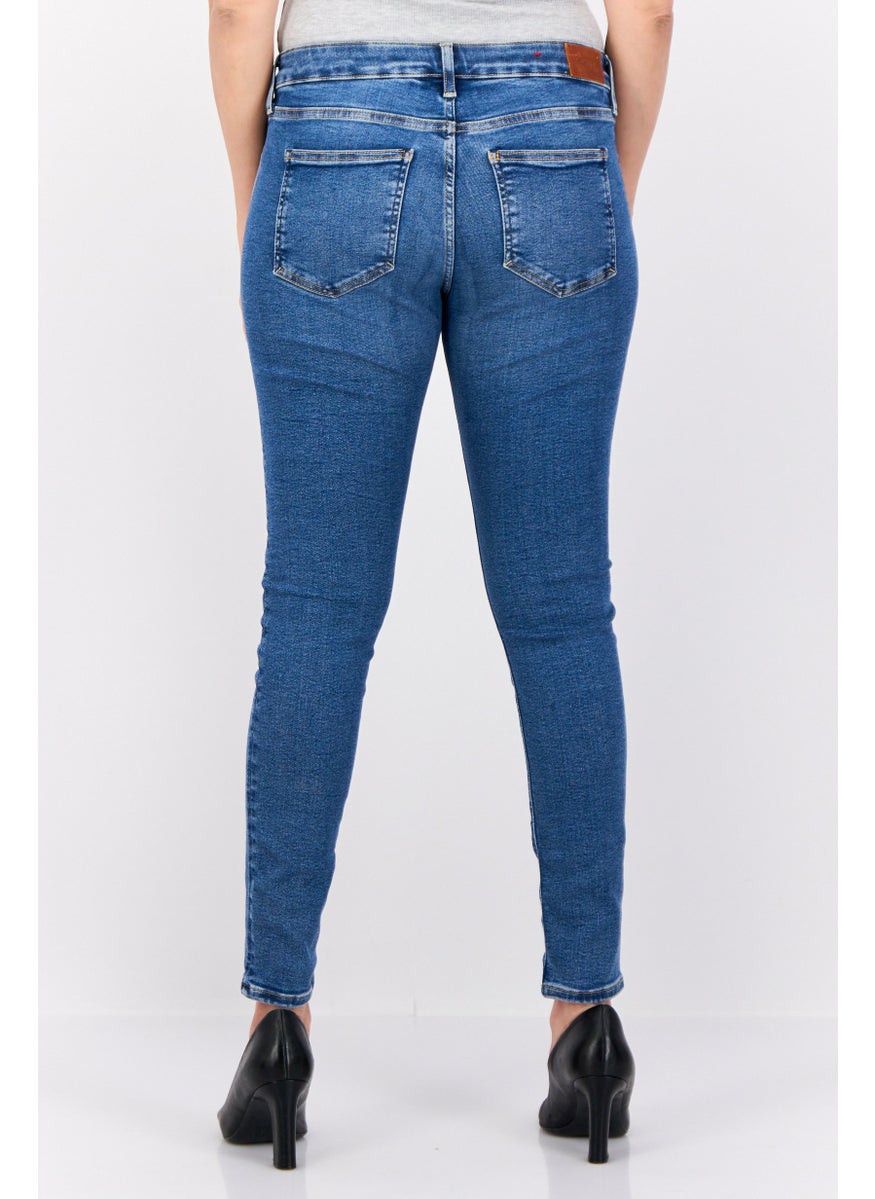 Women Skinny Fit Washede Stretchable Jeans, Navy