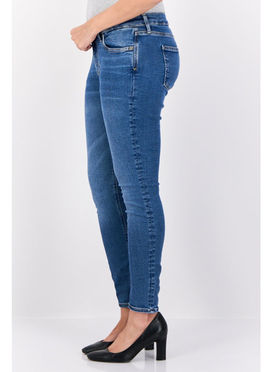 Women Skinny Fit Washede Stretchable Jeans, Navy