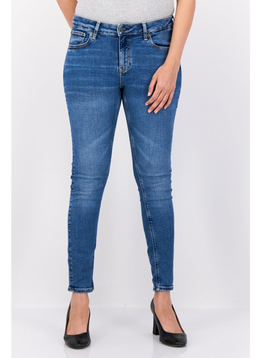 Women Skinny Fit Washede Stretchable Jeans, Navy
