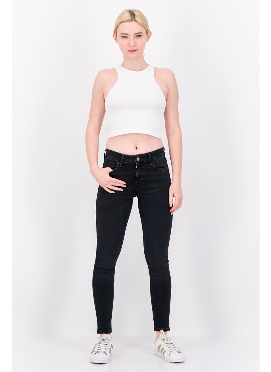 Women Skinny Fit Washed Stretchable Jeans, Black