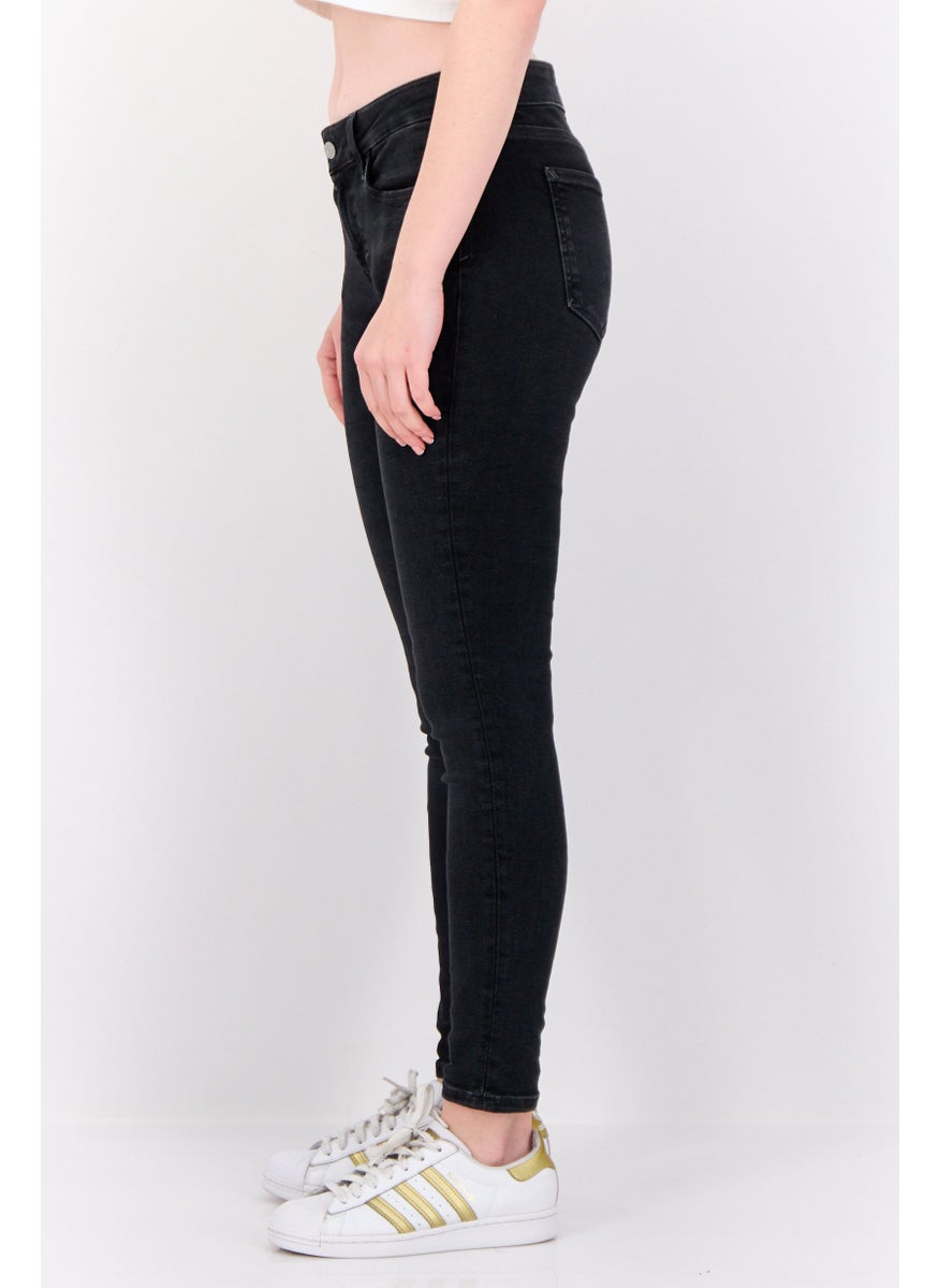 Women Skinny Fit Washed Stretchable Jeans, Black