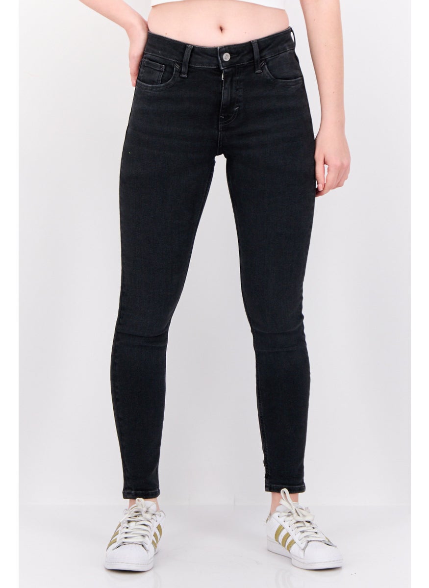Women Skinny Fit Washed Stretchable Jeans, Black