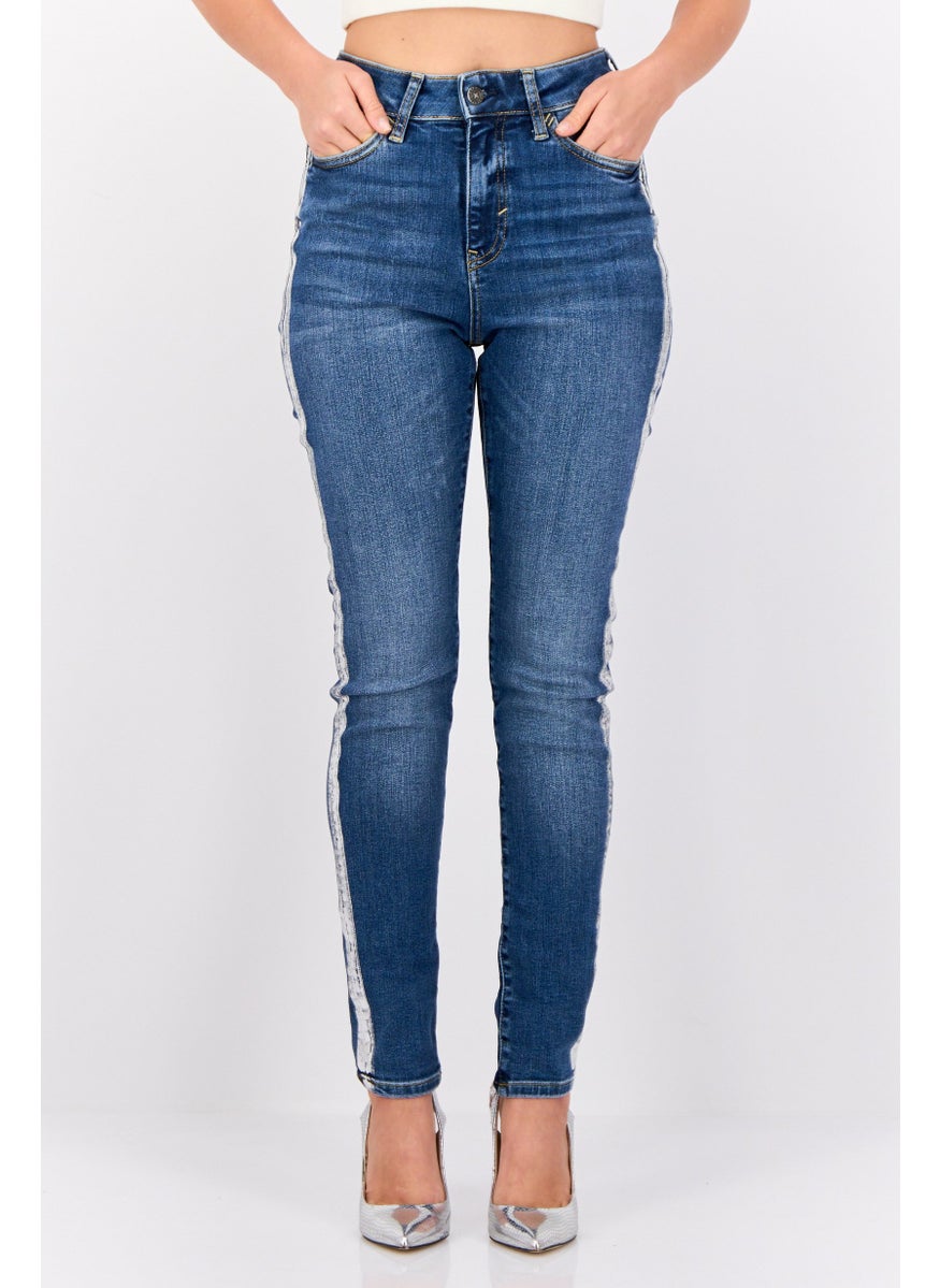 Women  Skinny Fit Metallic Stretchable Jeans, Blue