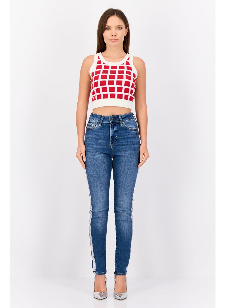 Women  Skinny Fit Metallic Stretchable Jeans, Blue