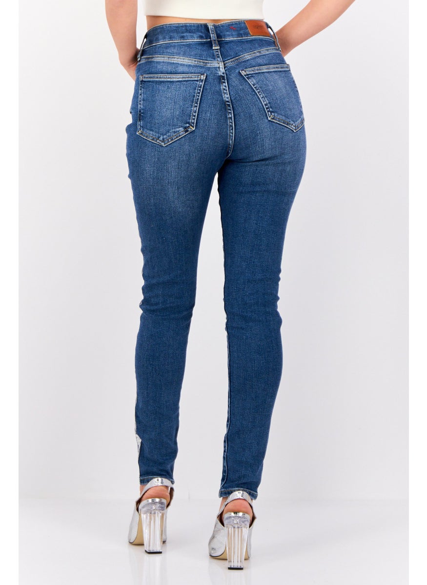 Women  Skinny Fit Metallic Stretchable Jeans, Blue