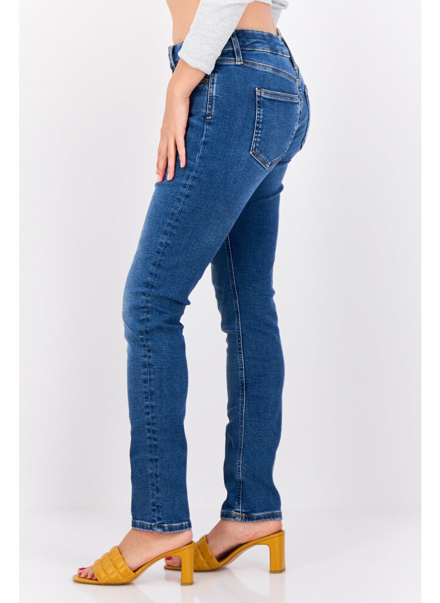 Women Slim Fit Washed Mid Rise Stretchable Denim, Blue