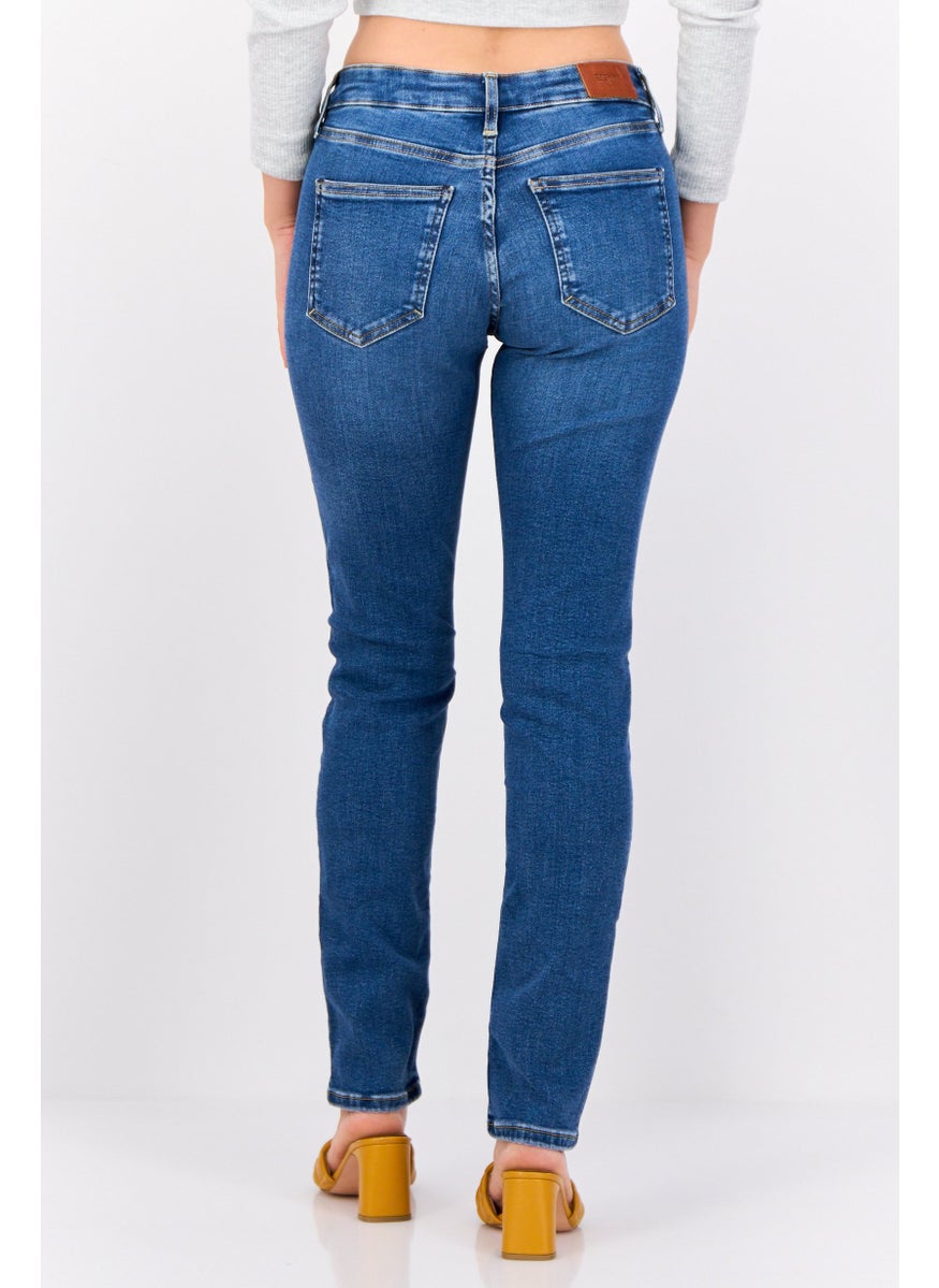 Women Slim Fit Washed Mid Rise Stretchable Denim, Blue