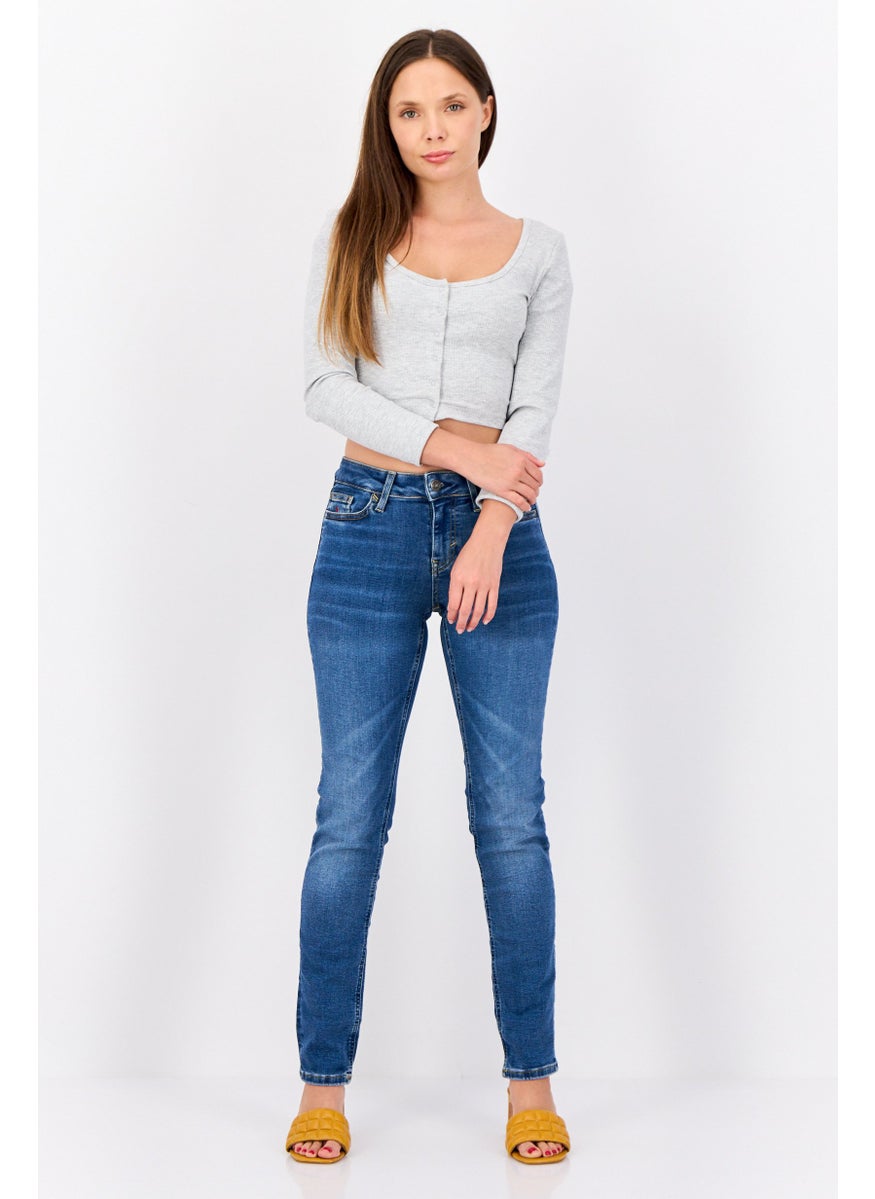 Women Slim Fit Washed Mid Rise Stretchable Denim, Blue
