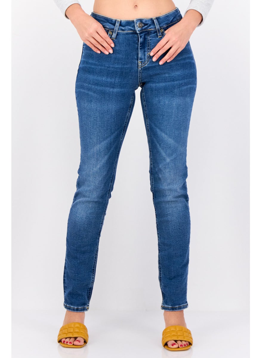 Women Slim Fit Washed Mid Rise Stretchable Denim, Blue