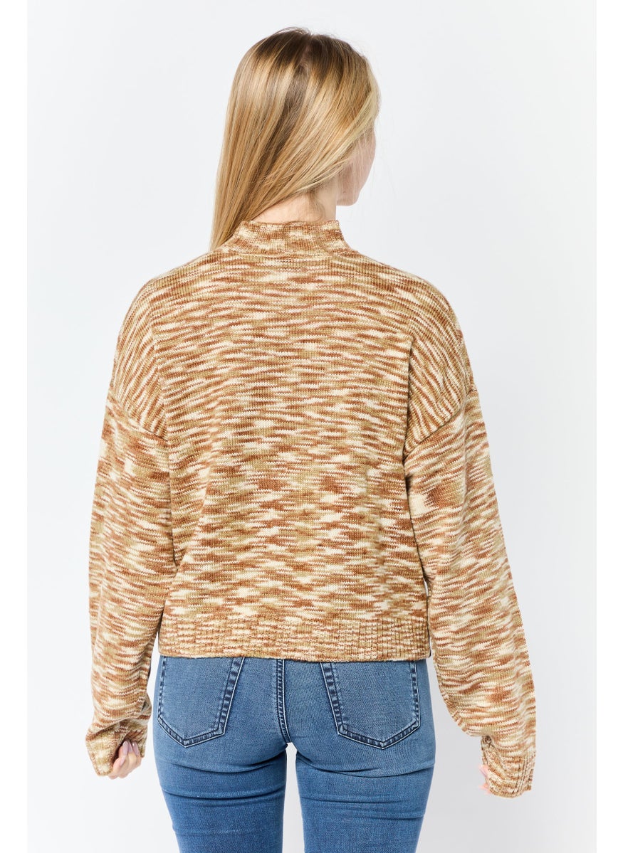 Women Space Dyed Sweater, Brown